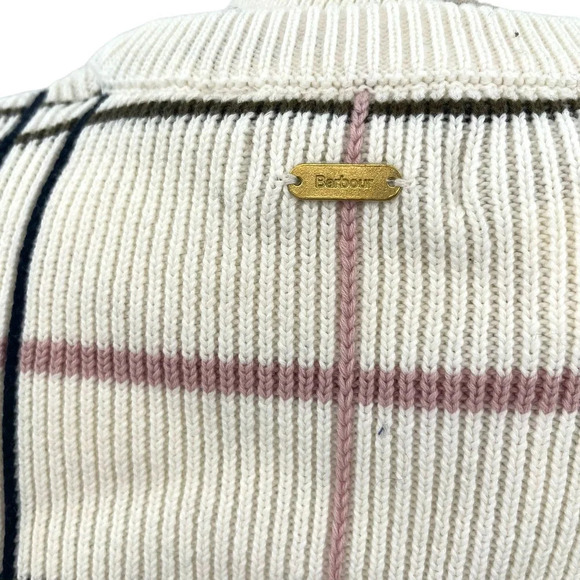 Barbour Rosefiled Knit Wool Blend Sweater In Whisper White Plaid Size US 14 - Picture 5 of 10